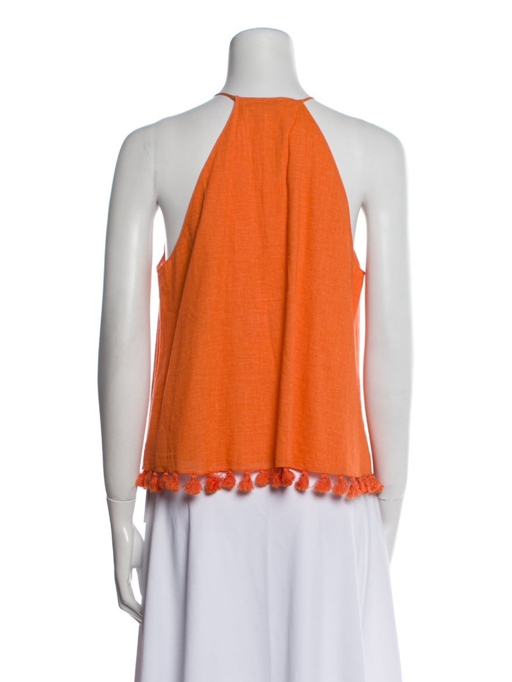 TORY BURCH Orange Pom-Pom Hem Frill Halter Tank Top 100% Cotton Sz 12 - Picture 10 of 10